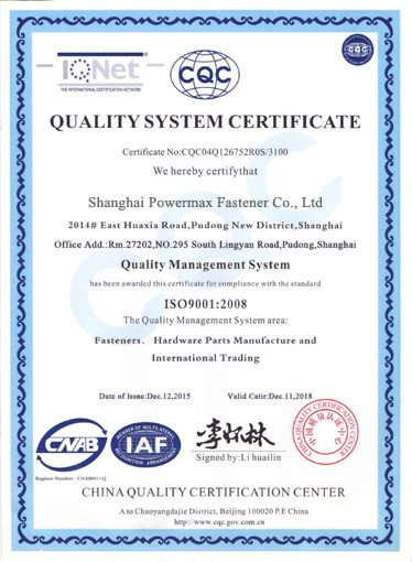Cina Shanghai Powermax Fastener Co., Ltd. Certificazioni